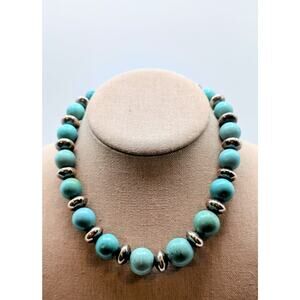 VTG 925 Sterling Silver Chunky Beaded Natural Stone Toggle Clasp Necklace 91.84g